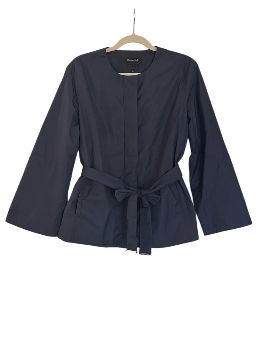 Massimo Dutti Jacket Size Large Navy Blue Belted Pockets